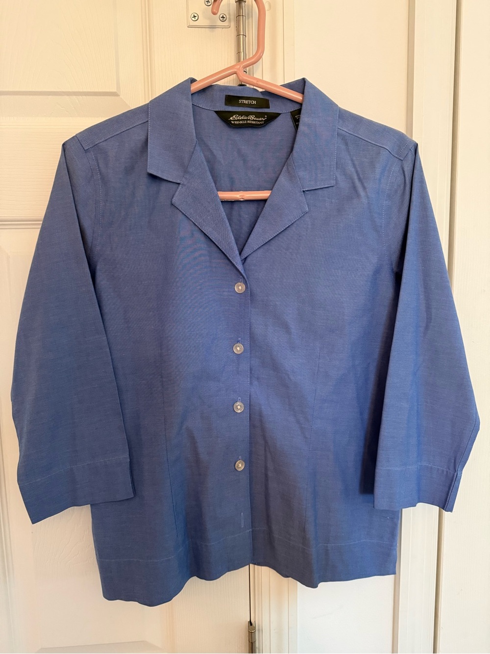 Eddie Bauer Blue Button-Down Stretch Camp Collar Shirt